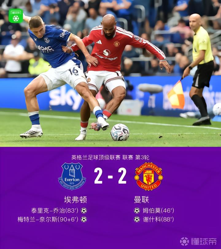 曼联客场2-2战平埃弗顿,姆伯莫与奈尔斯绝平精彩瞬间